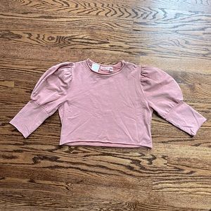 Mauve Cropped 3/4-Puff-Sleeve Top, Size Small